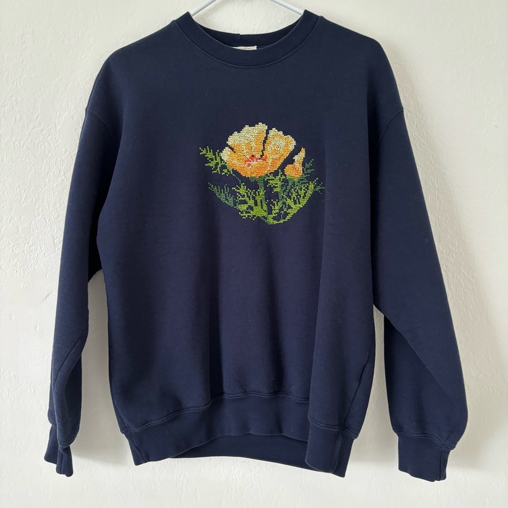 Lands' End Navy Sweatshirt with Floral Design